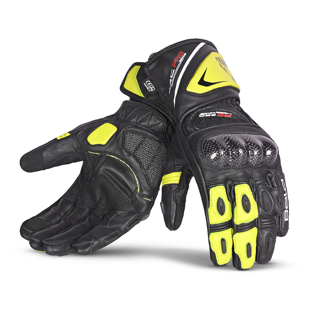 bela rocket long racing gloves black yellow flouro