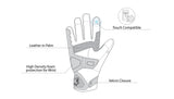 infographic sketch bela rocket short racing gloves black, white and green front side view