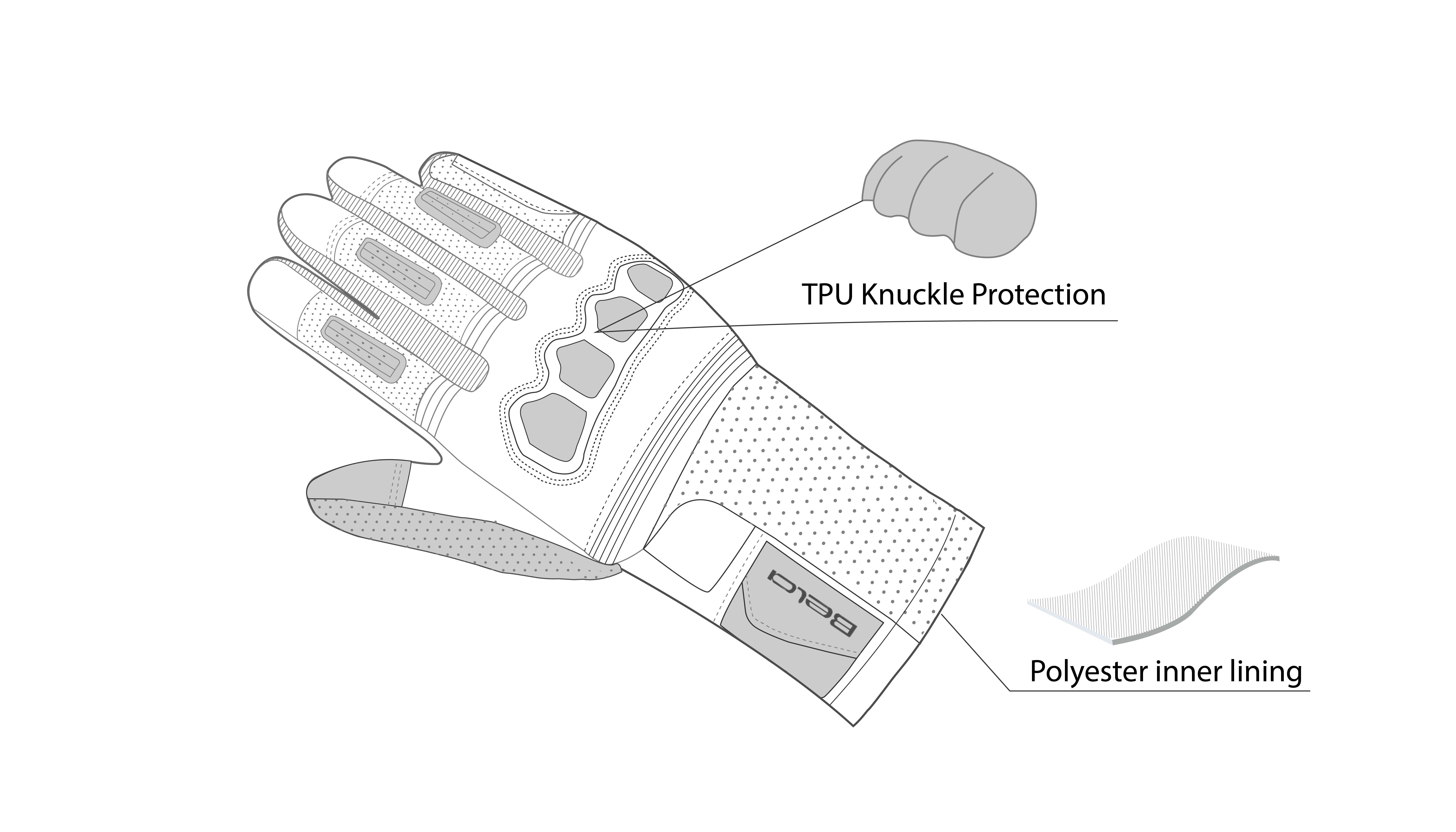 infographic sketch bela twix black gloves back side view