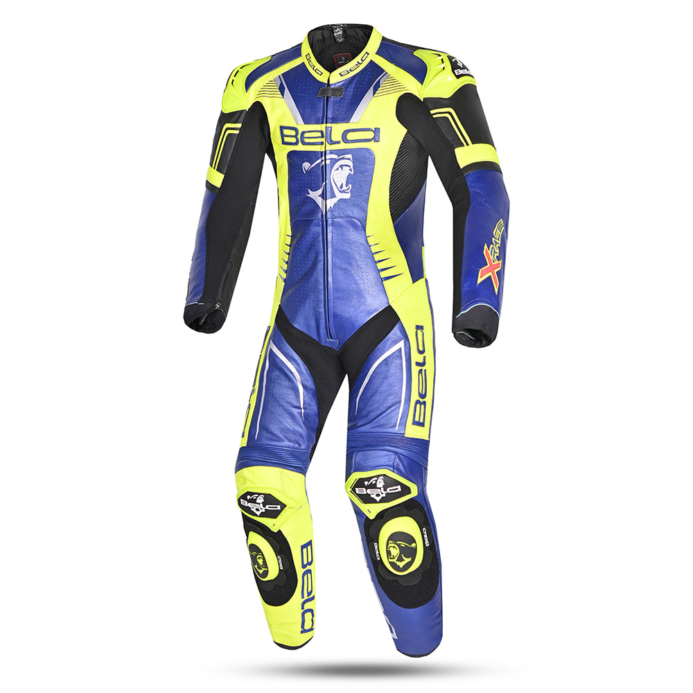 bela x race 1 pc racing leather suit blue yellow black