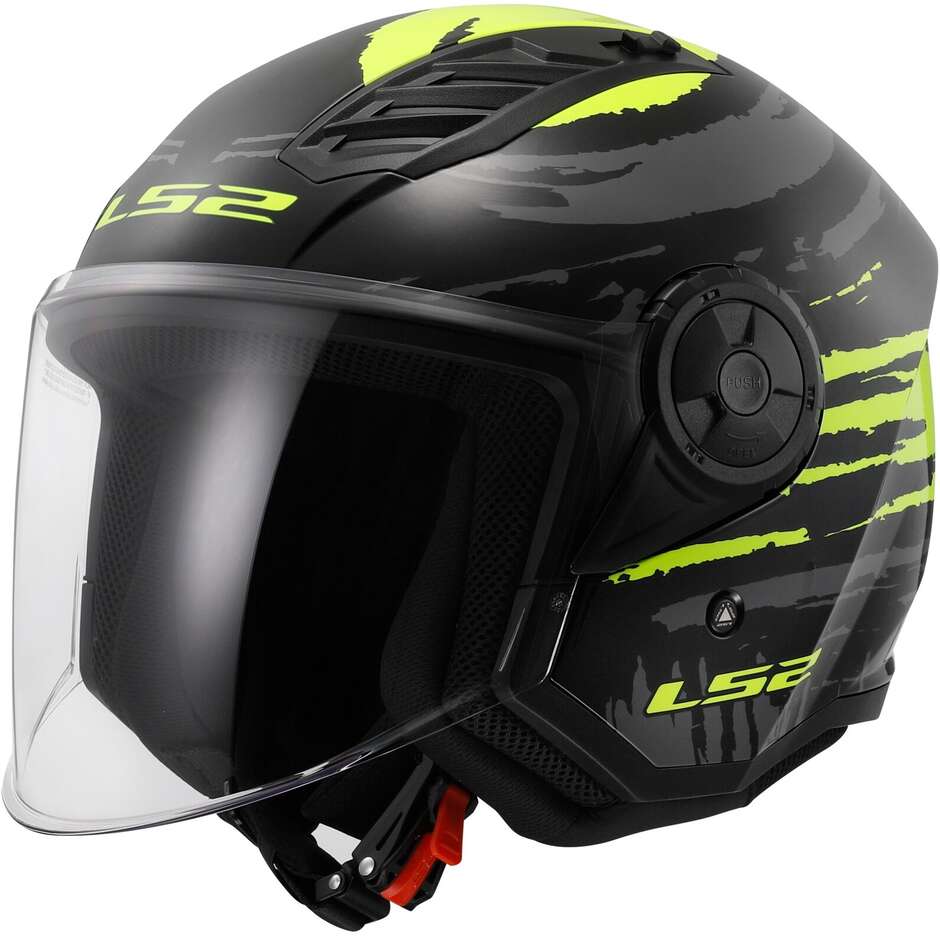 LS2 OF616 Airflow II Open Face Motorcycle Helmets Brush Black H-V Yellow maximomoto.uk!
