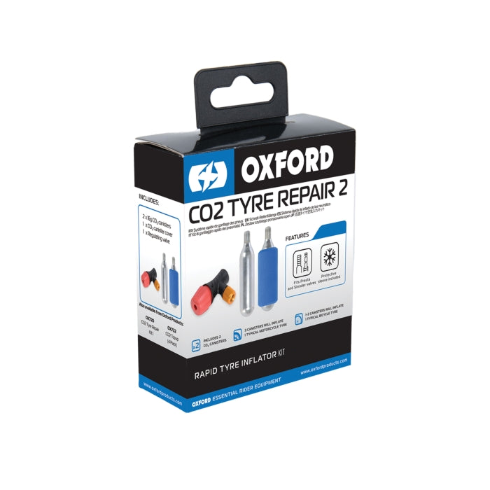 Oxford CO₂ Tyre Repair Kit 2 Compact Emergency Fix for Tubeless Tyres