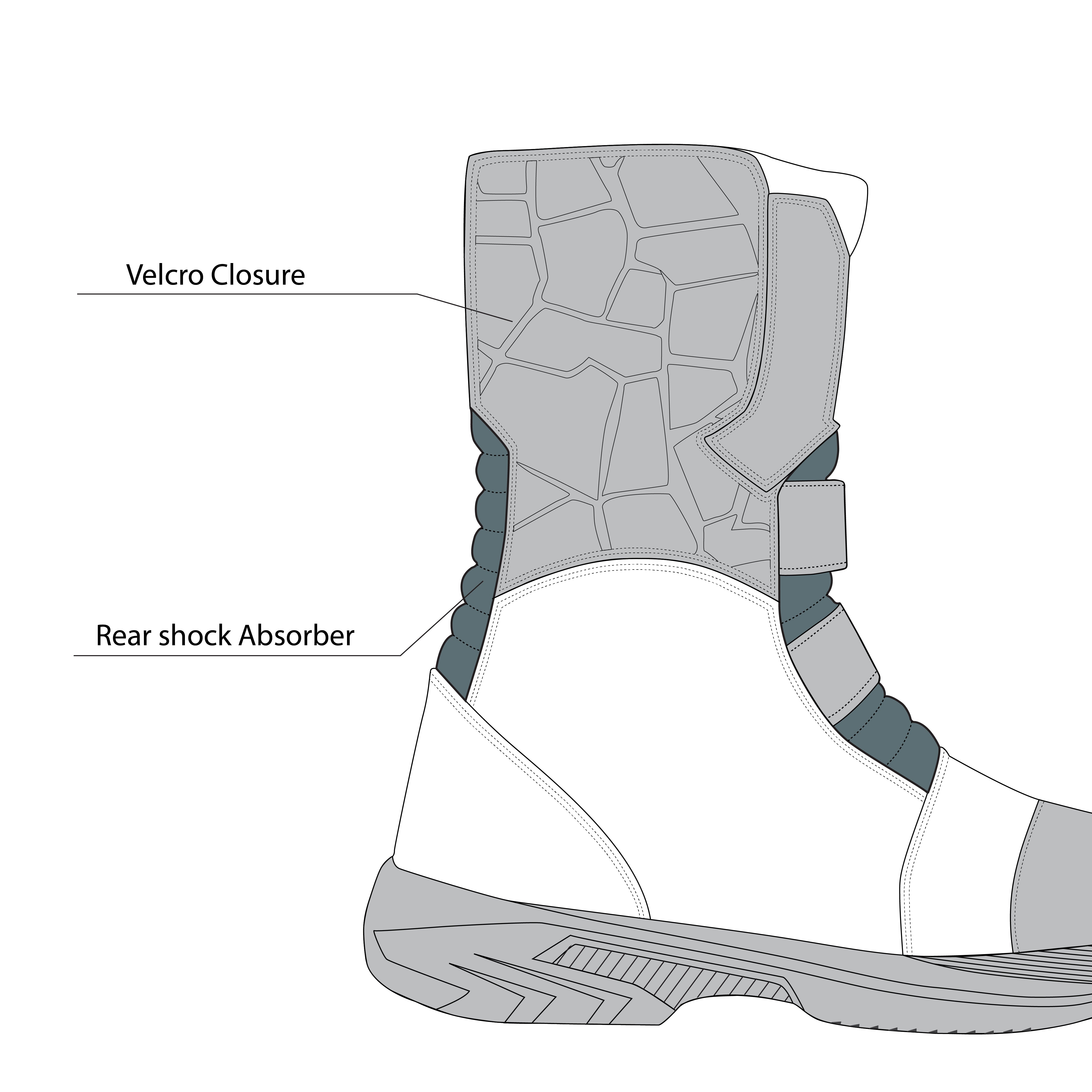 infographic sketch r-tech traveler wr motorbike touring black boot back side view