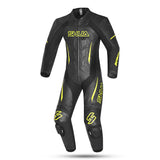shua infinity 2.0 1 pc motorcycle racing leather suit black yellow flouro