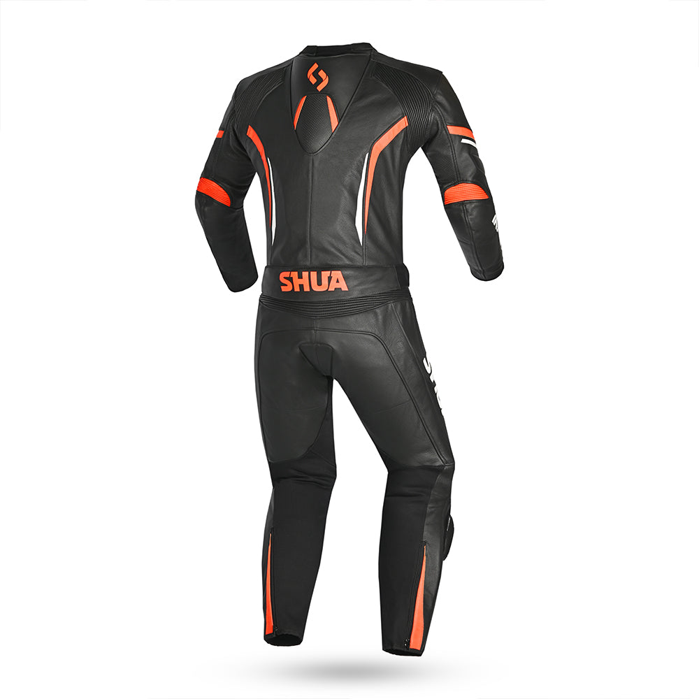 shua infinity 2pc motorcycle racing suit black orange back
