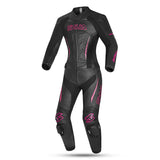 shua infinity ladies motorcycle leathers 2 piece racing suit black fuschia