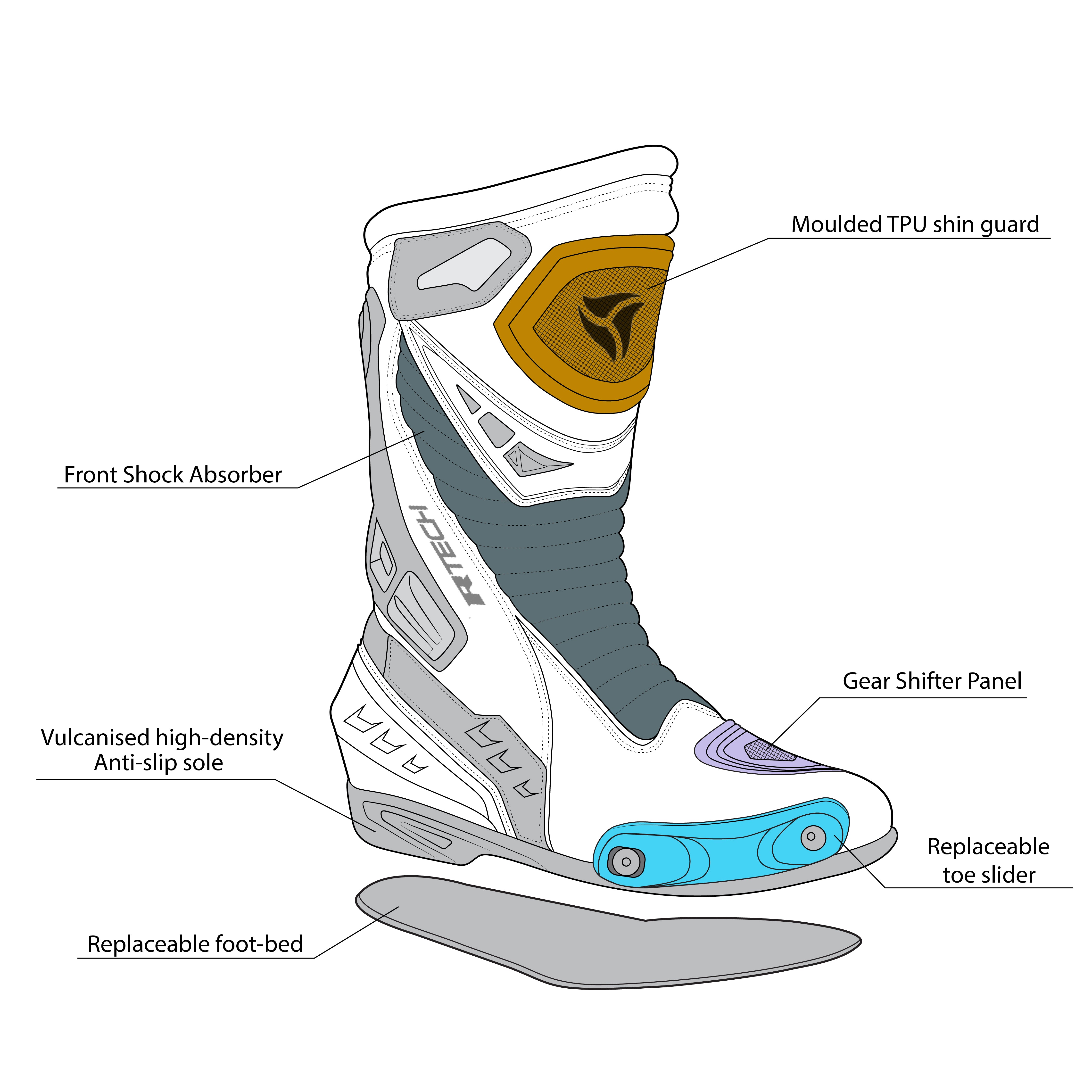 R Tech Tornado 2.0 - Motorcycle Racing Boot - Black - MaximomotoUK