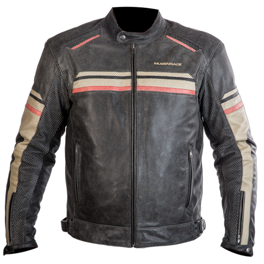 MUGENRACE LJ-MNR-1874 Loksait Chaqueta de cuero Negro Beige Rojo