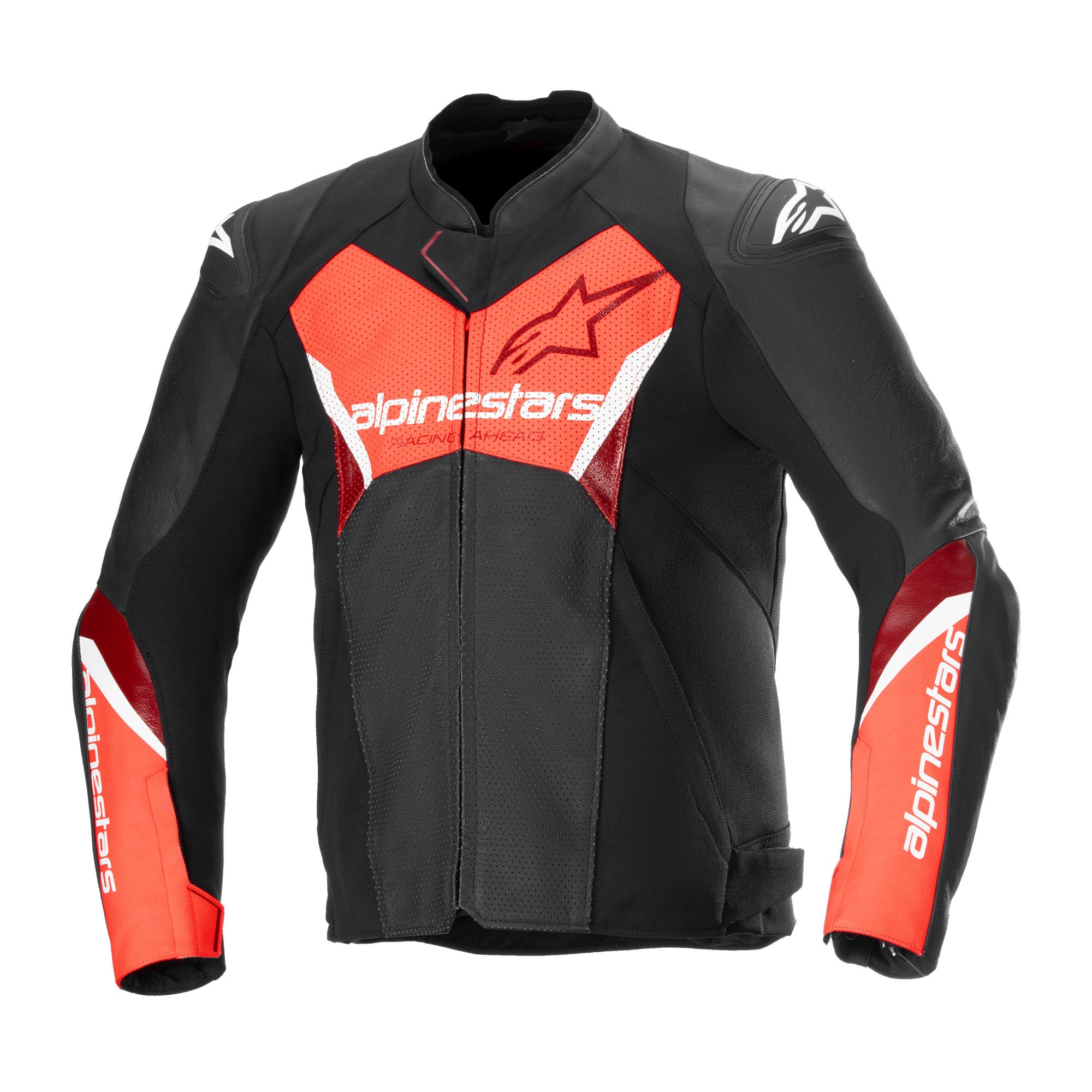 Alpinestars Faster V3 Airflow Leather Motorcycle Jacket Black Red Fluo