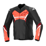 Alpinestars Faster V3 Airflow Leather Motorcycle Jacket Black Red Fluo