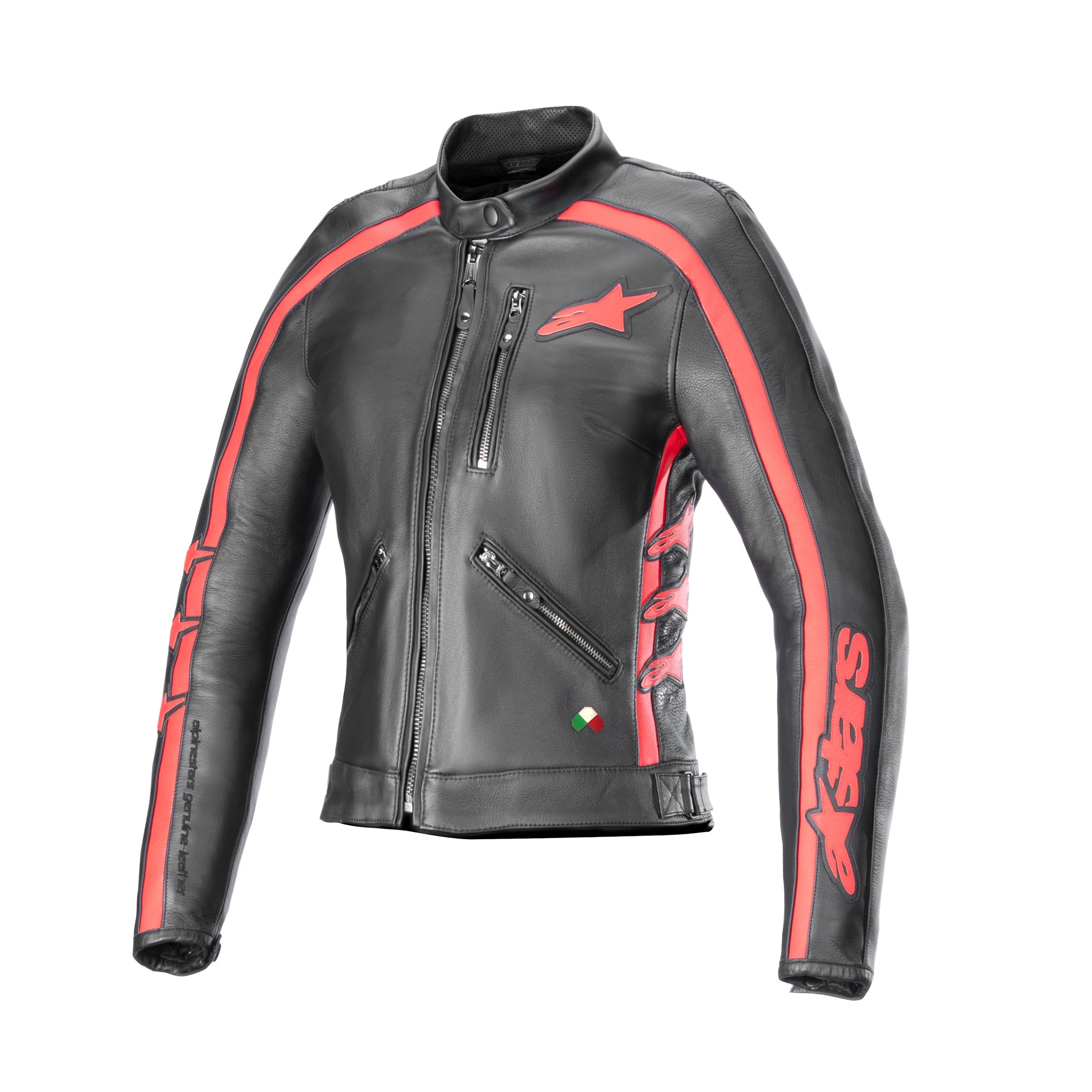 Alpinestars Stella Dyno Women's Leather Motorcycle Jacket Black Haute Red