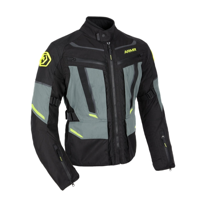 ARMR Kumaji 3.0 Waterproof Men’s Motorcycle Jacket Black Green Fluo Maximomoto.uk!