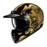 "HJC V60 helmet – gold flame design