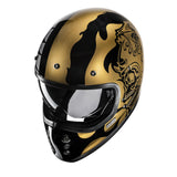 "HJC V60 helmet – gold flame design