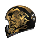 "HJC V60 helmet – gold flame design