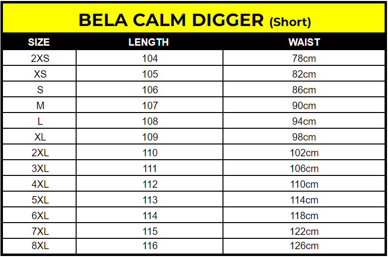 bela calm digger winter textile pant black size chart