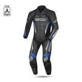 shua infinity 1 pc black and blue racing suit front side view