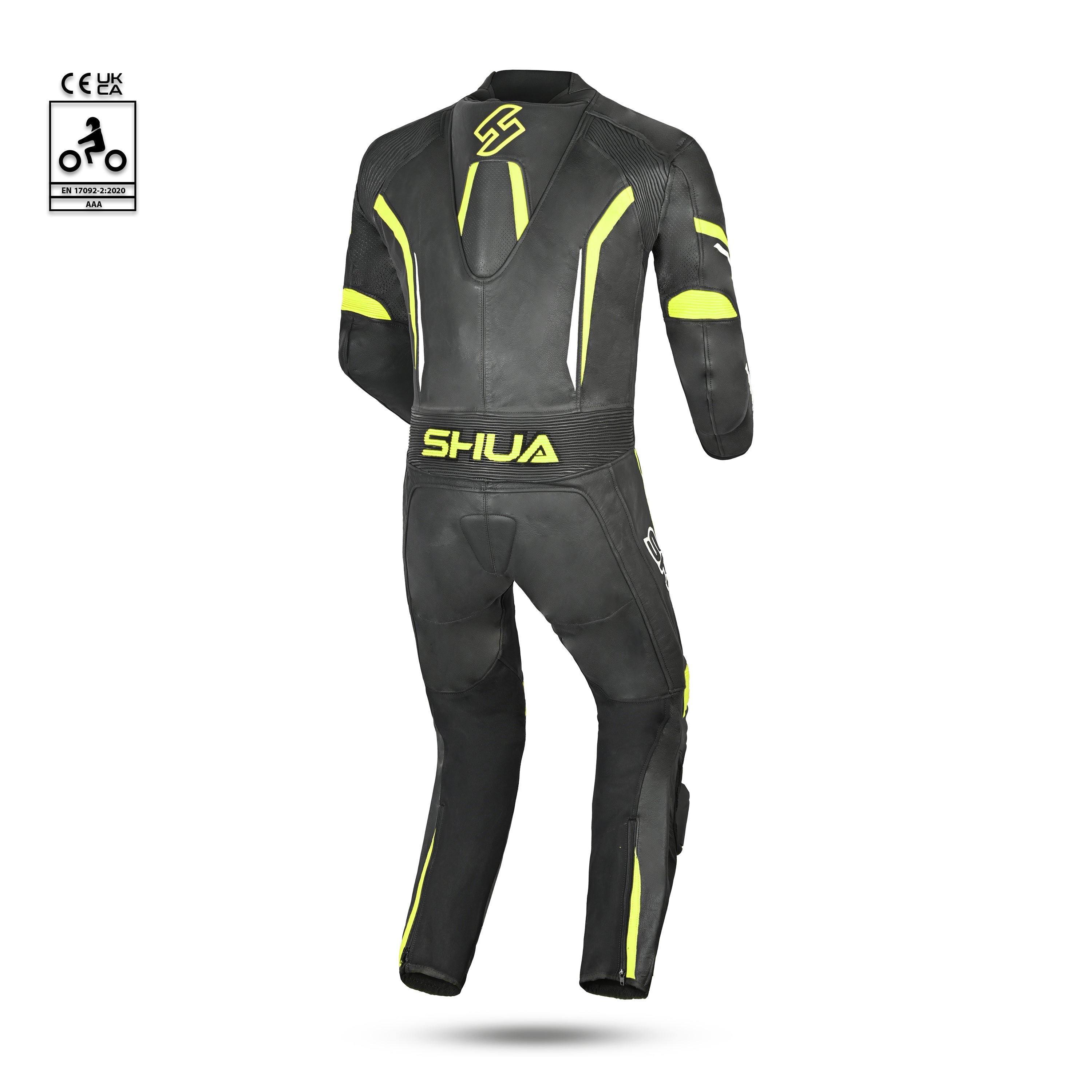 shua infinity 1 pc racing suit black yellow flouro