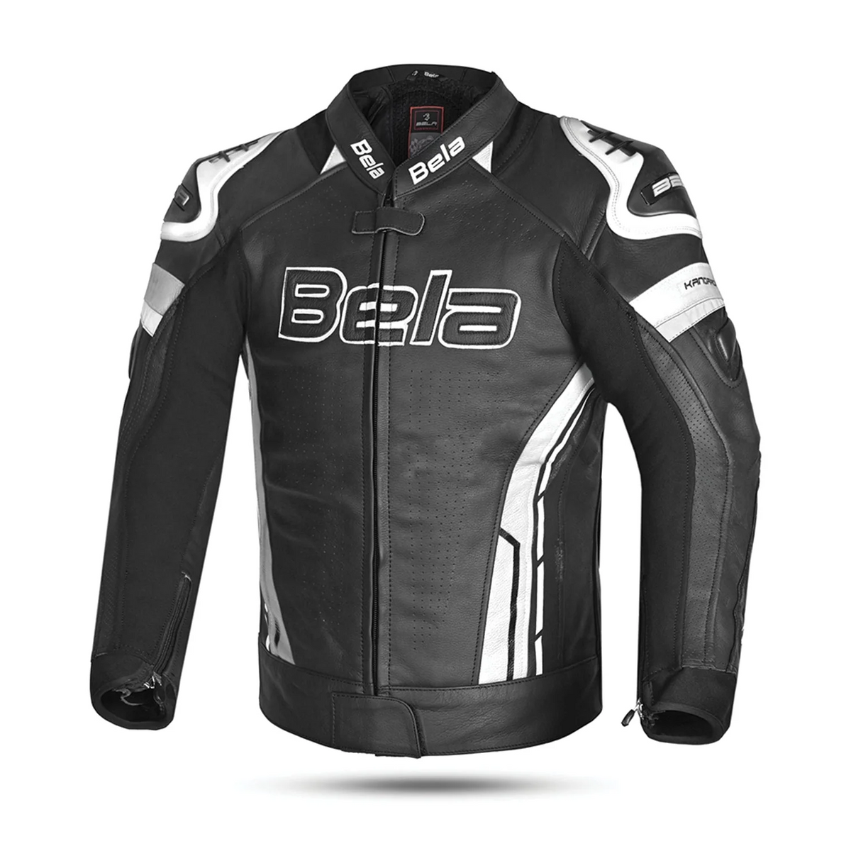 Bela Rocket Men Leather Motorcycle Jacket Black/White