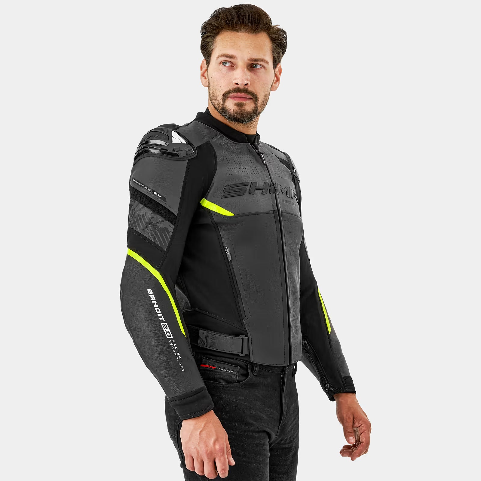 SHIMA BANDIT 2.0 MEN MOTORCYCLE LEATHER JACKET FLUO