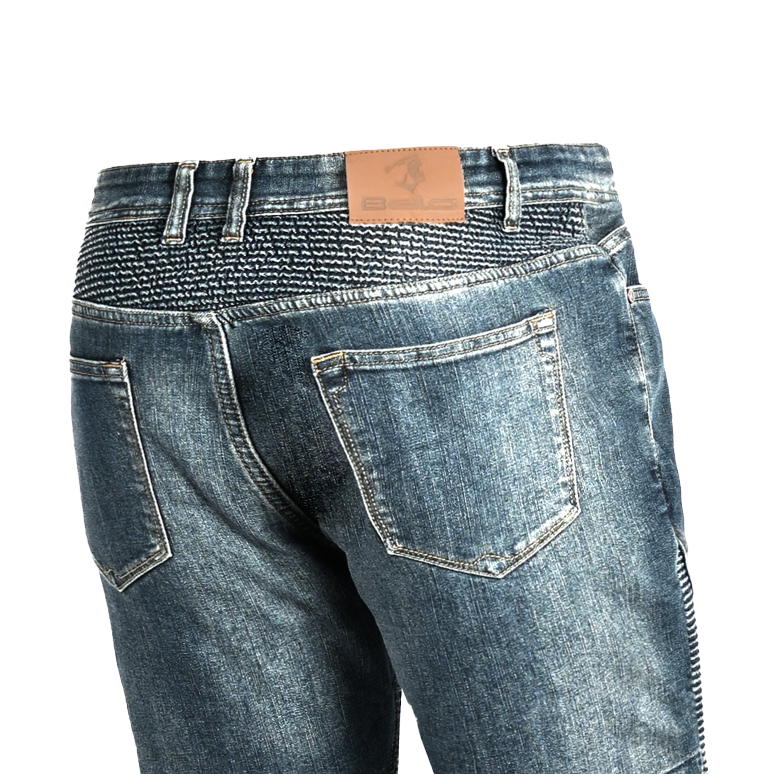 BELA URBAN LADY MOTORCYCLE DENIM JEANS BLUE KHAKI TINT