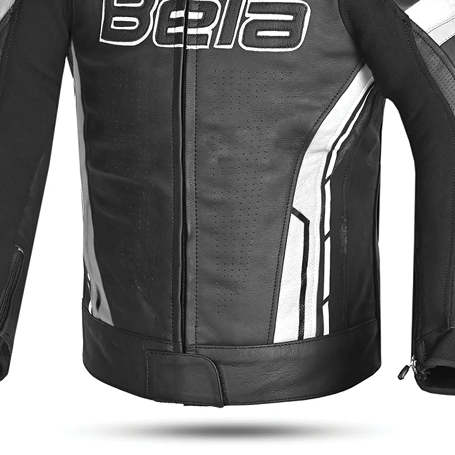 Bela Rocket Men Leather Motorcycle Jacket Black/White