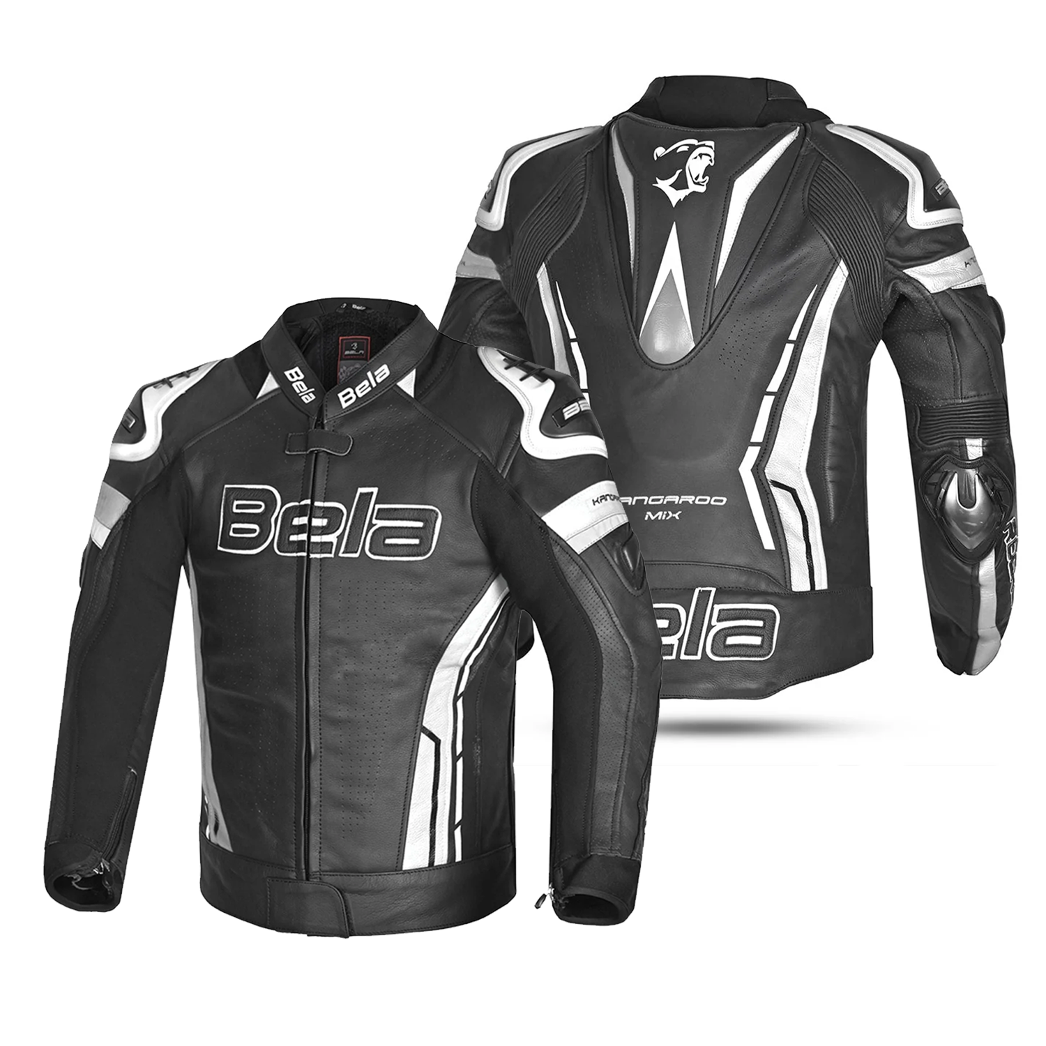 Bela Rocket Men Leather Motorcycle Jacket Black/White