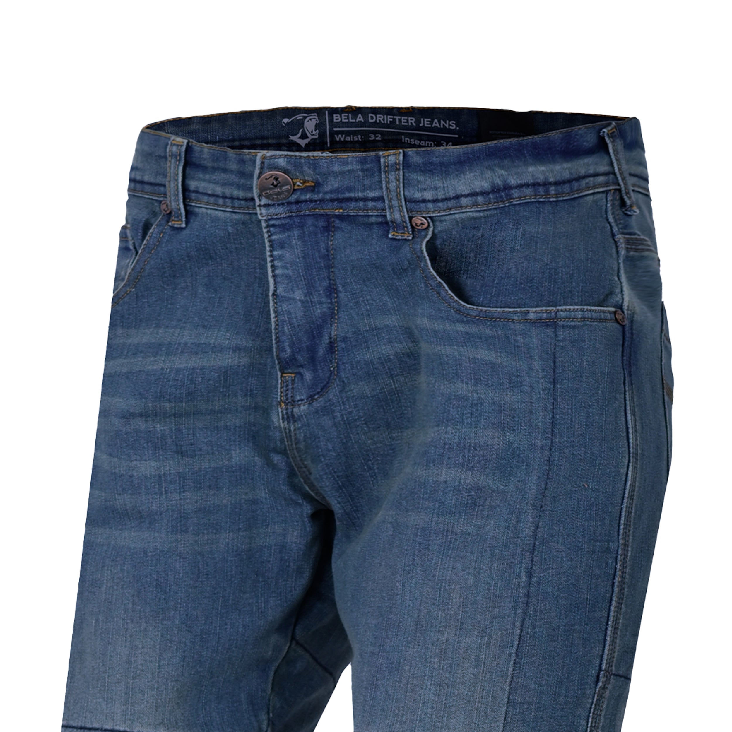 BELA DRIFTER MEN MOTORCYCLE DENIM JEANS 32L MEDIUM BLUE