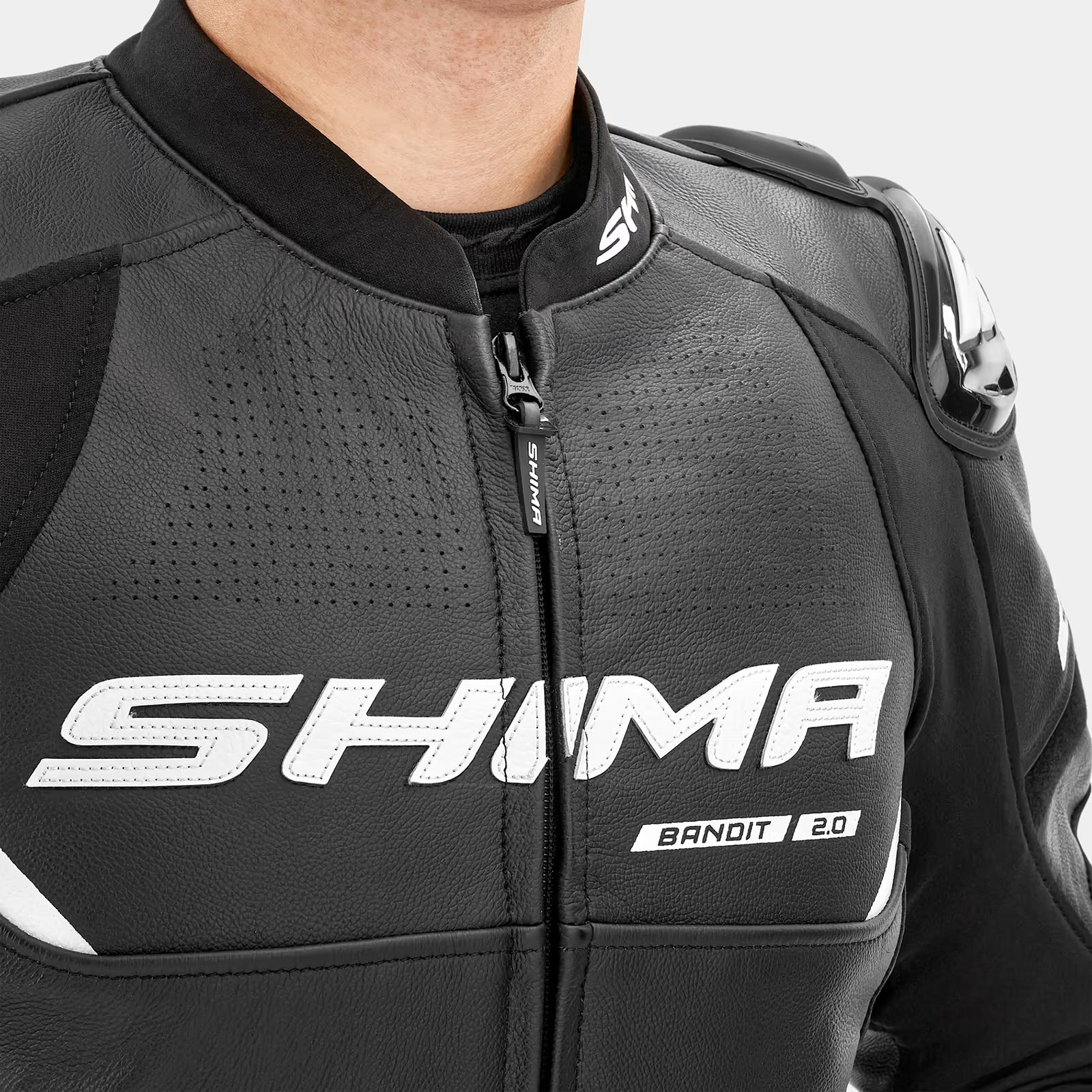 SHIMA BANDIT 2.0 MEN'S MOTORCYCLE LEATHER JACKET BLACK WHITE
