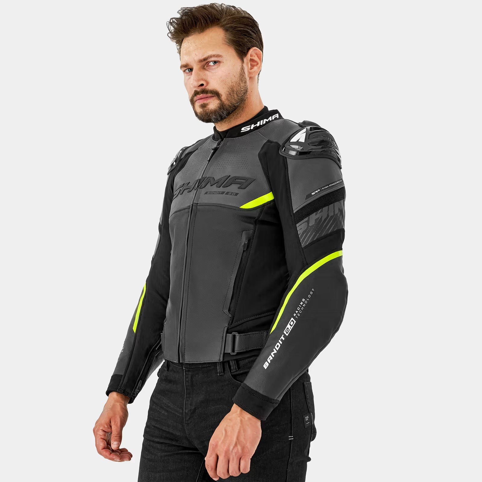 SHIMA BANDIT 2.0 MEN MOTORCYCLE LEATHER JACKET FLUO