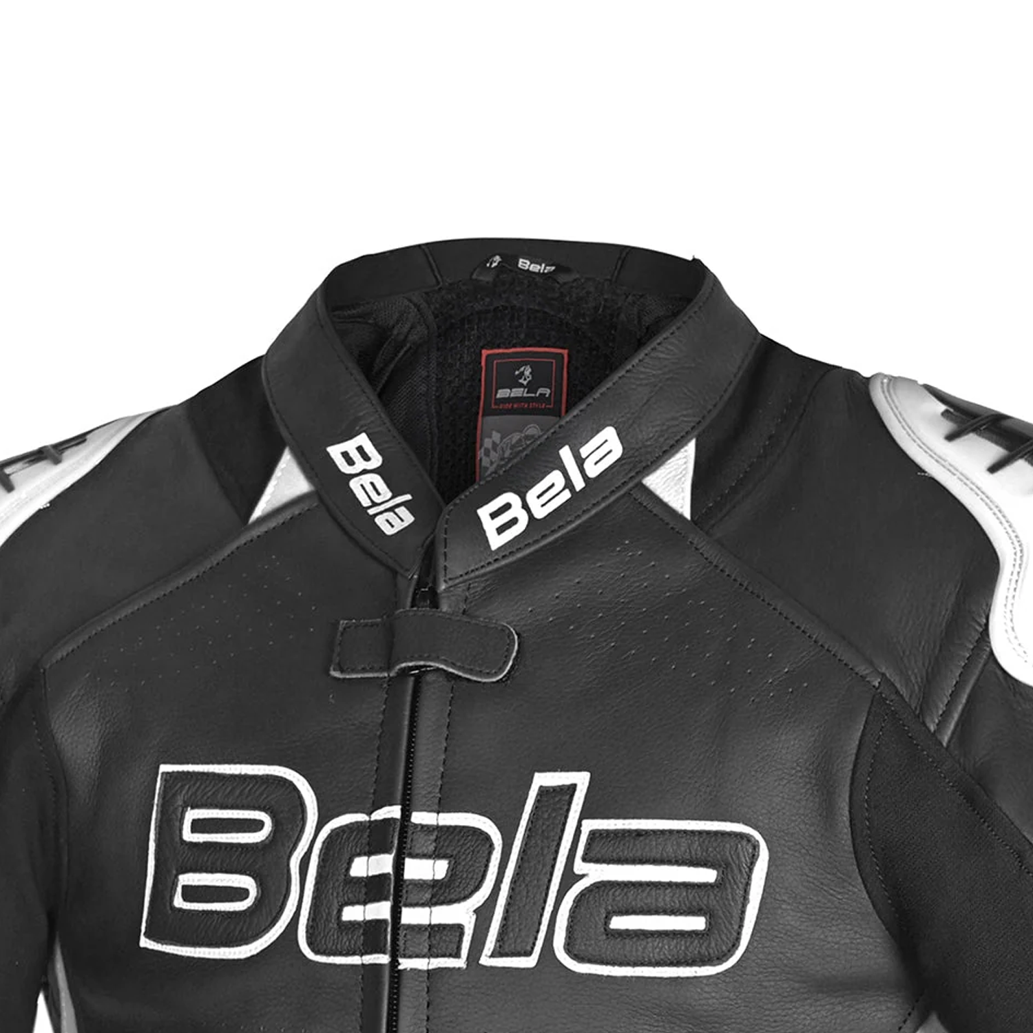 Bela Rocket Men Leather Motorcycle Jacket Black/White