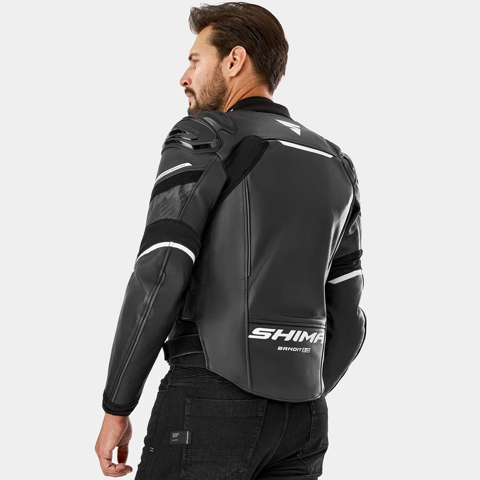 SHIMA BANDIT 2.0 MEN'S MOTORCYCLE LEATHER JACKET BLACK WHITE