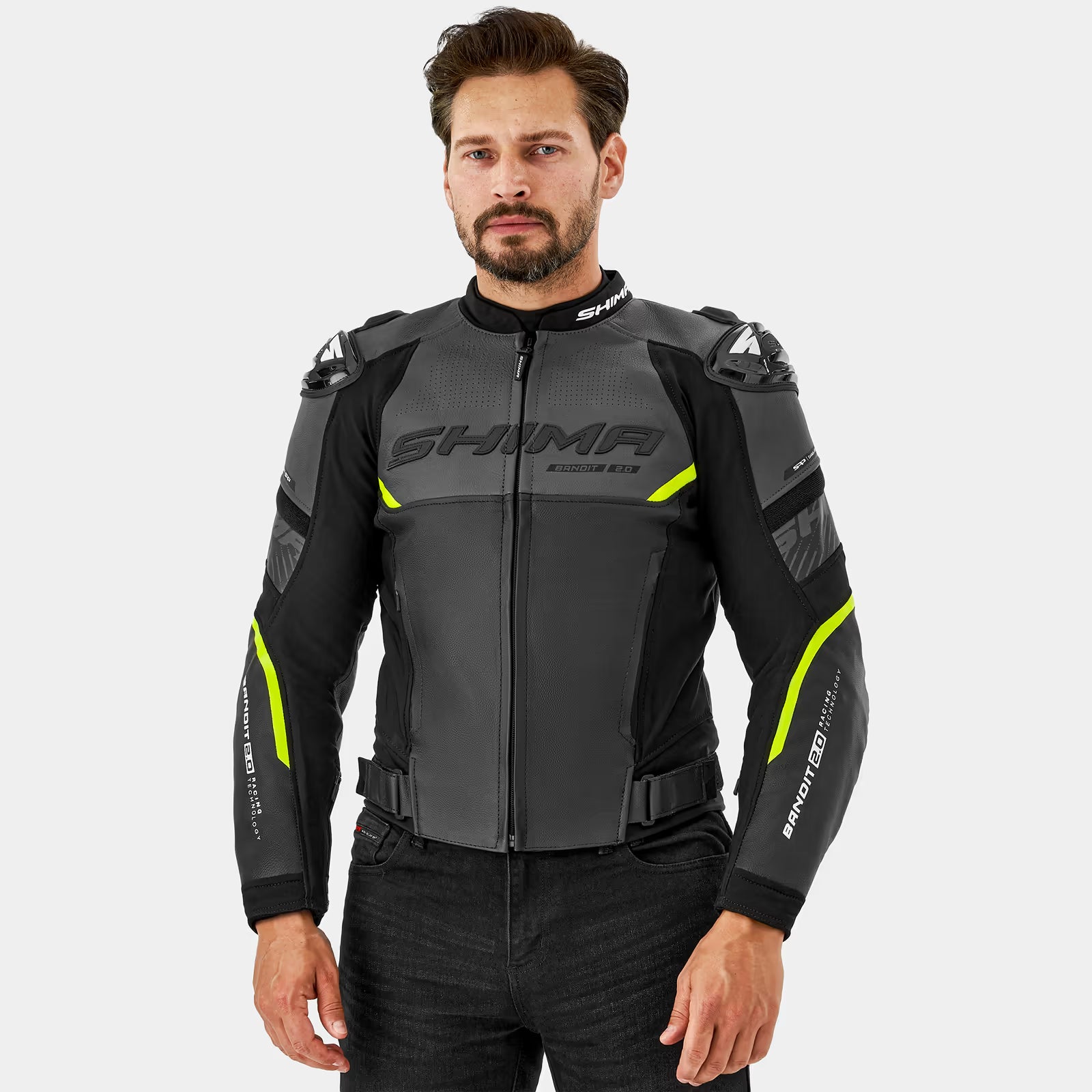 SHIMA BANDIT 2.0 MEN MOTORCYCLE LEATHER JACKET FLUO