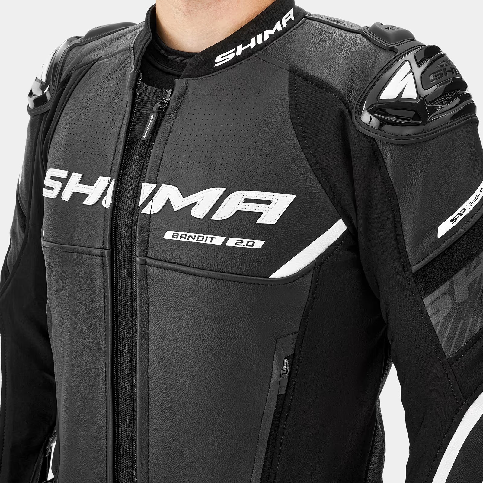 SHIMA BANDIT 2.0 MEN'S MOTORCYCLE LEATHER JACKET BLACK WHITE