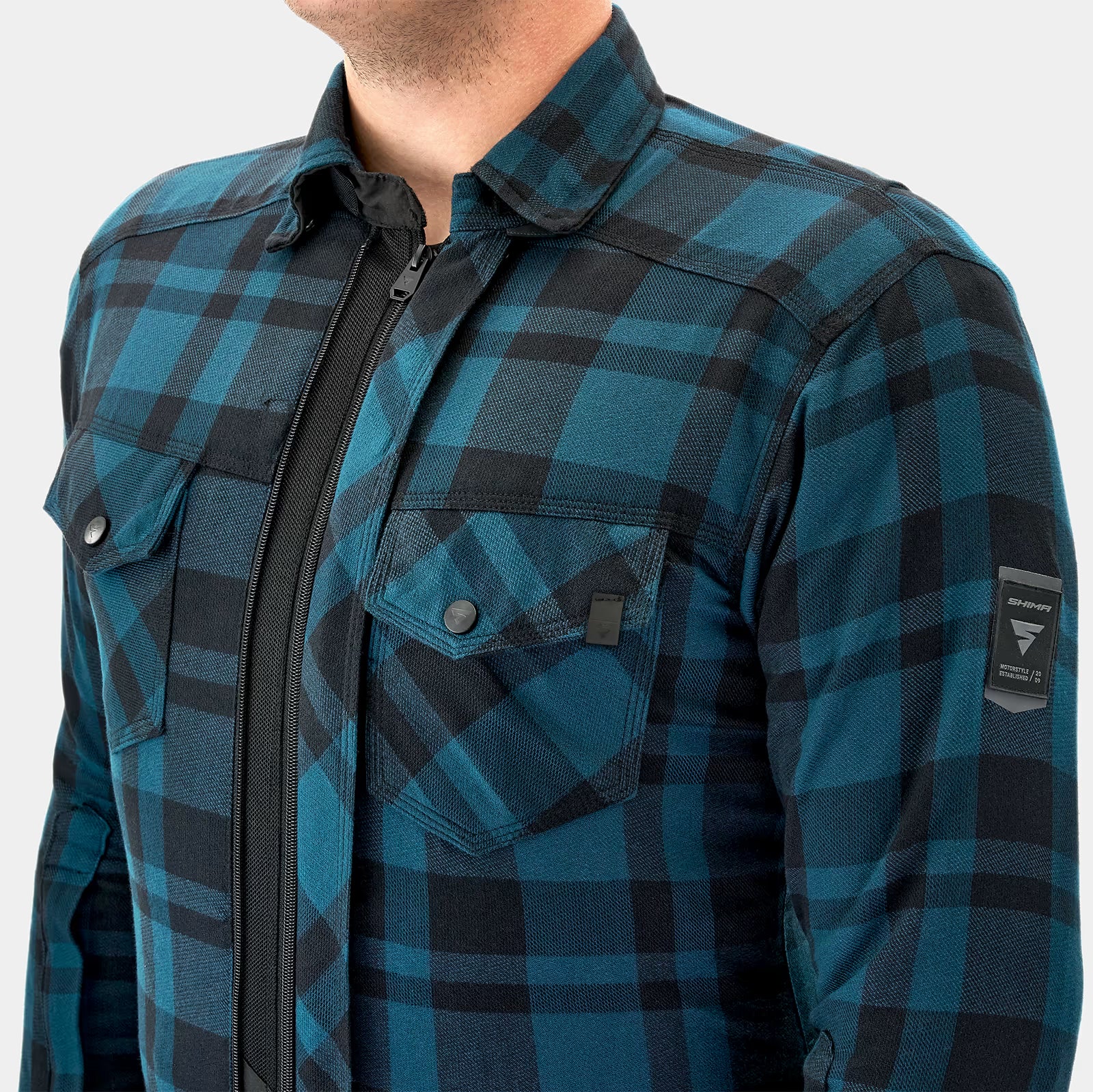 SHIMA RENEGADE 2.0 MEN CHECKED MOTORCYCLE SHIRT BLUE
