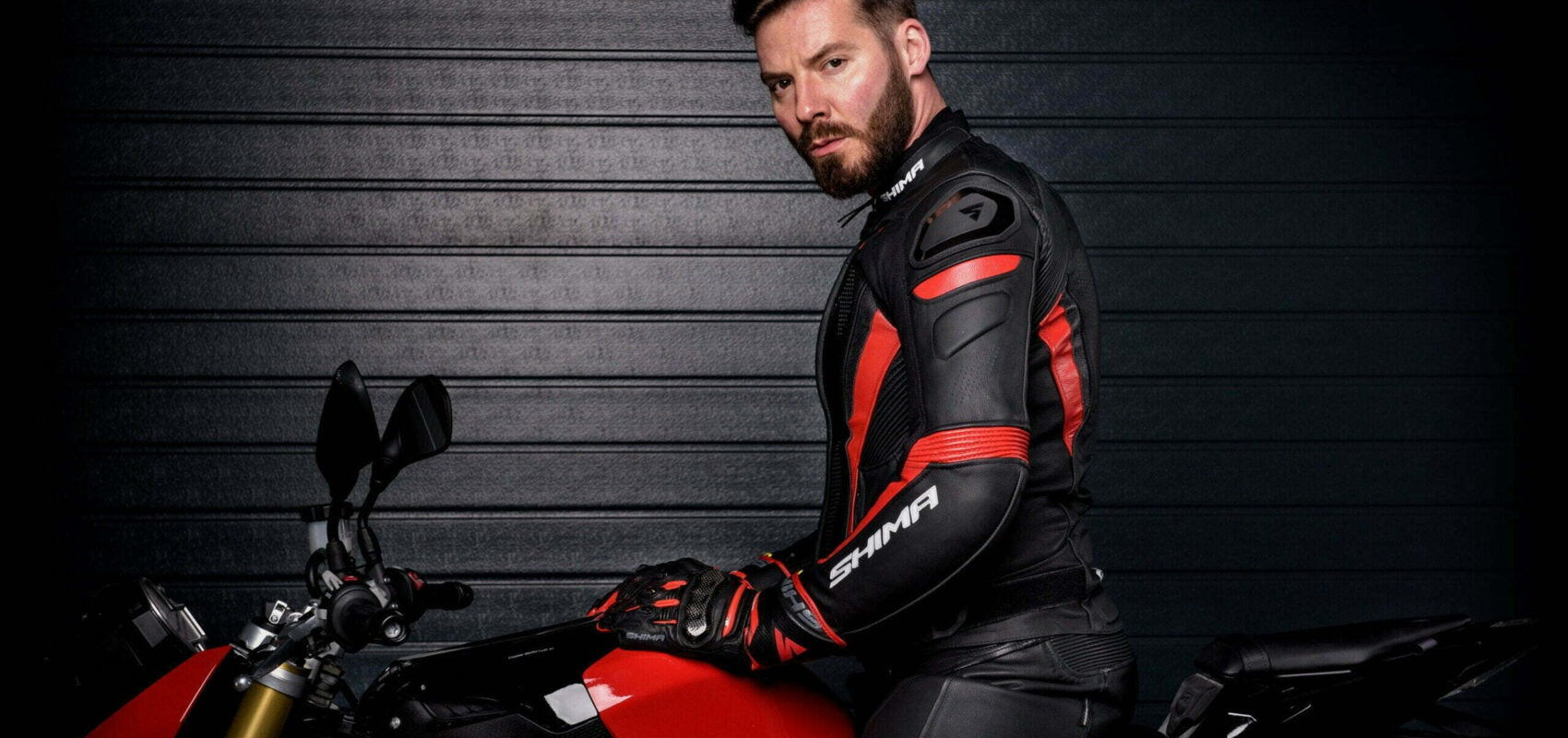 SHIMA CHASE MOTORCYCLE LEATHER JACKET BLACK RED