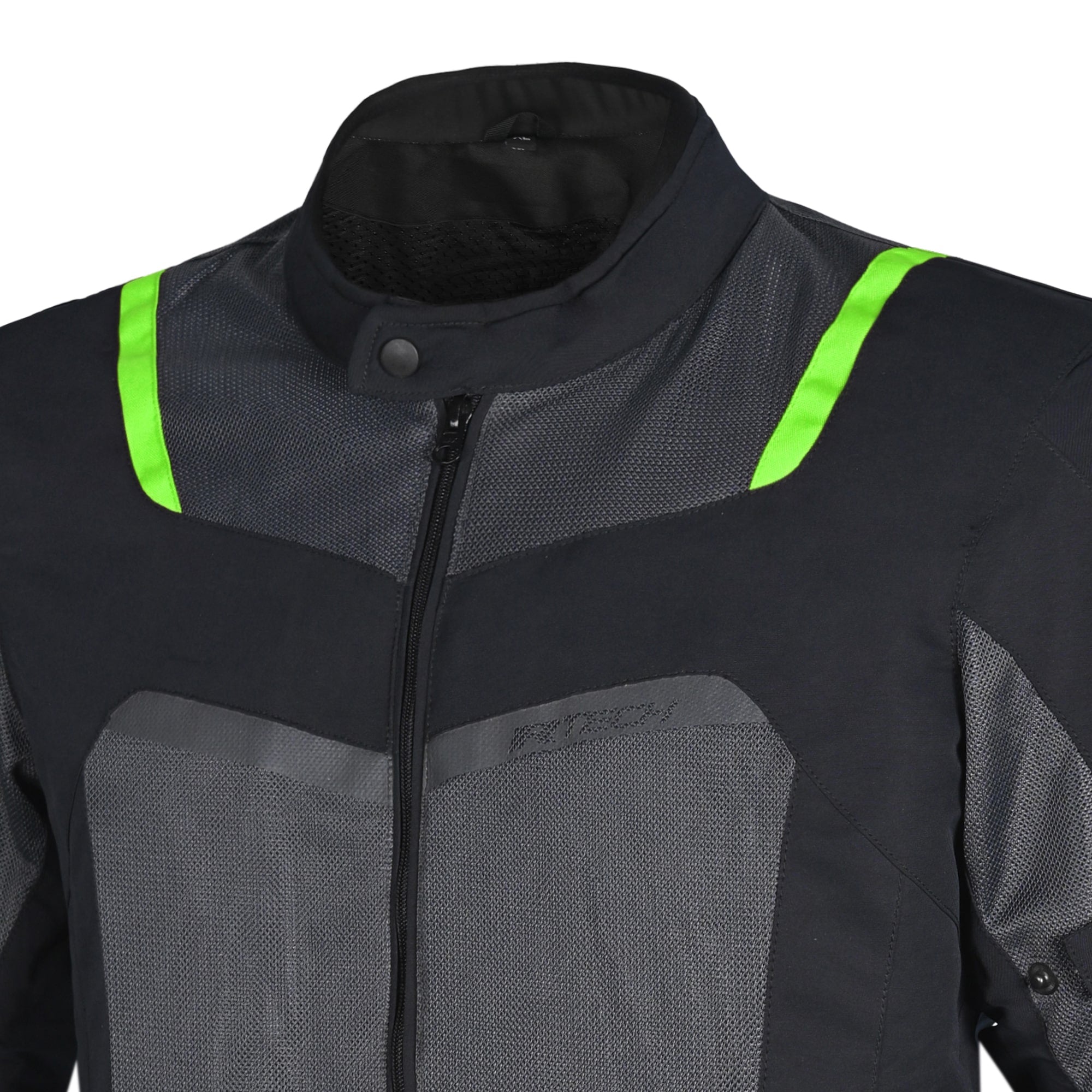 R-TECH SPIRAL MESH MOTORCYCLE JACKET BLACK GRAY FLUORO GREEN