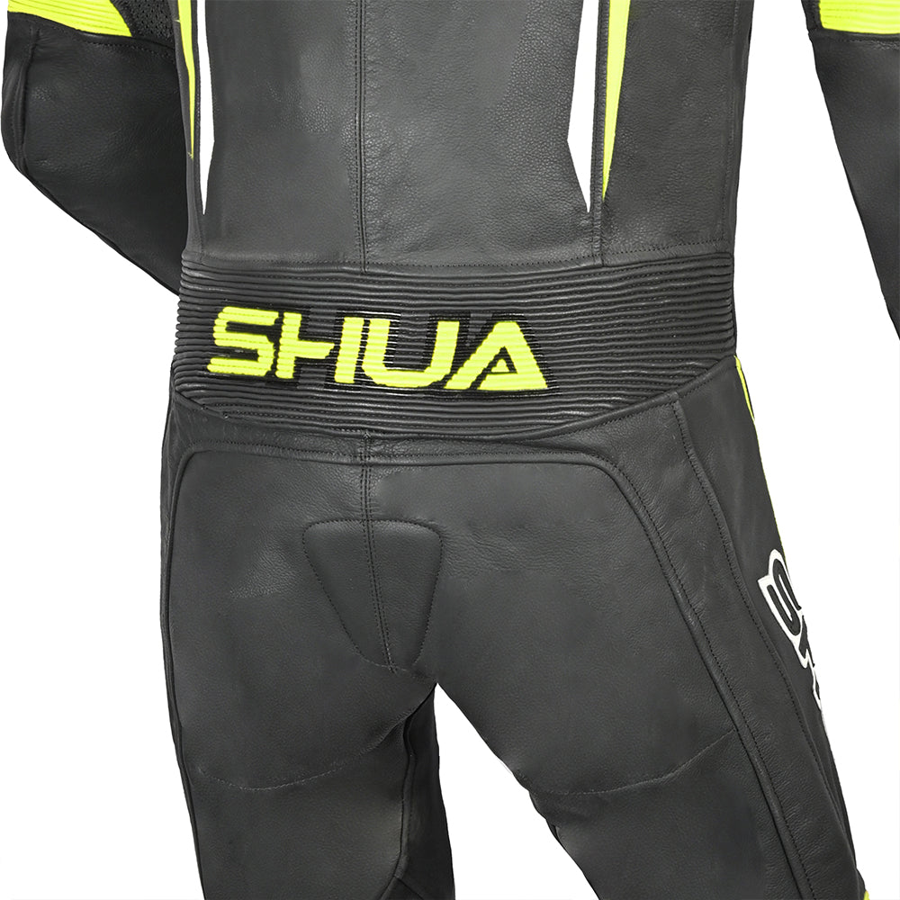 SHUA Infinity 1 PC Motorcycle Racing Leather Suit Black Yellow Flouro