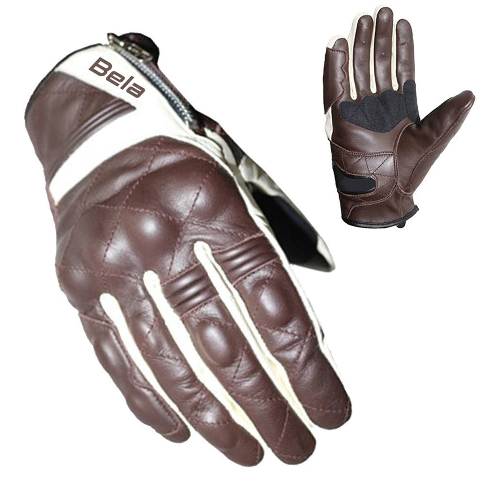  BELA - BROWN/WHITE MOBSTER LEATHER GLOVE - SECURTEX MOTOR SL (t/a MaximoMoto)