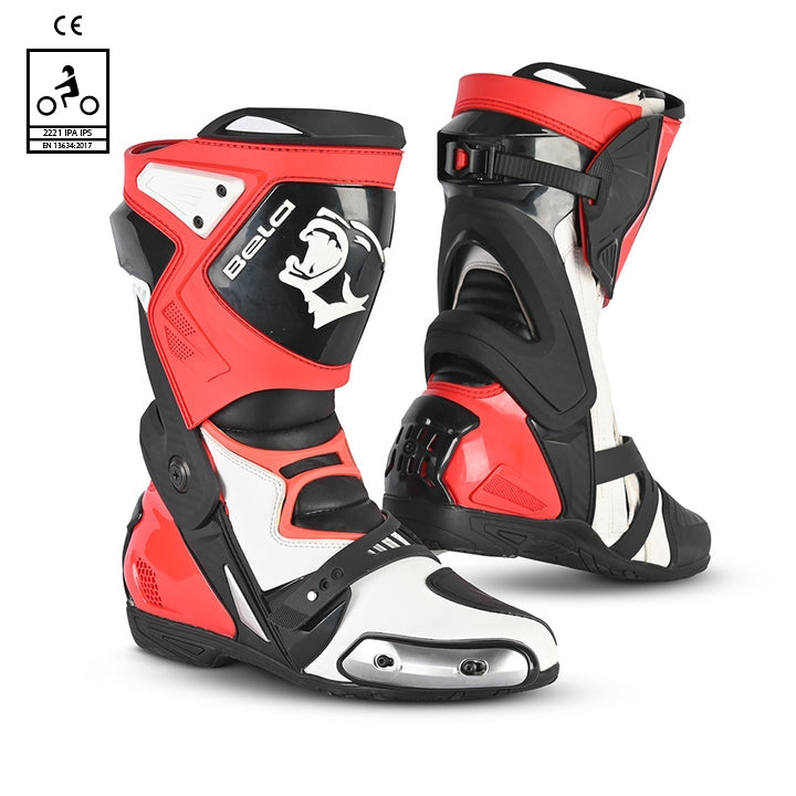 BELA RACE PRO MOTORCYCLE RACING LEATHER BOOTS BLACK WHITE RED
