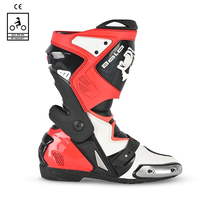 BELA RACE PRO MOTORCYCLE RACING LEATHER BOOTS BLACK WHITE RED
