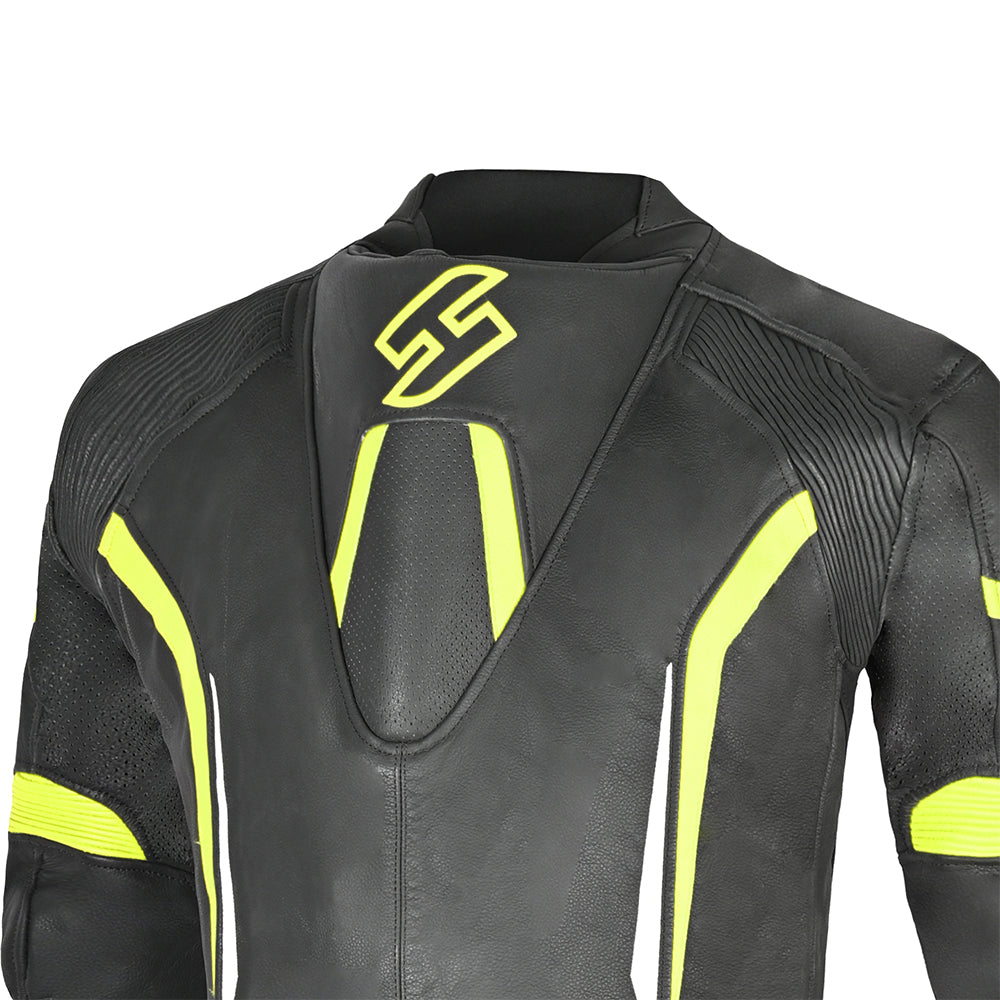 SHUA Infinity 1 PC Motorcycle Racing Leather Suit Black Yellow Flouro