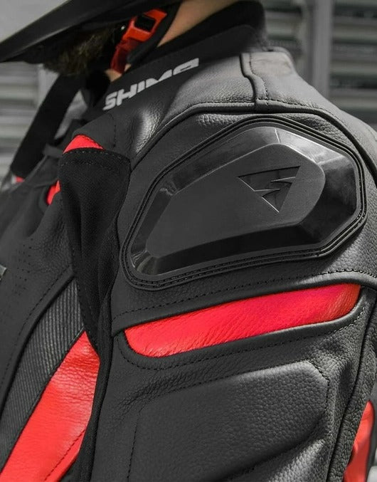 SHIMA CHASE MOTORCYCLE LEATHER JACKET BLACK RED