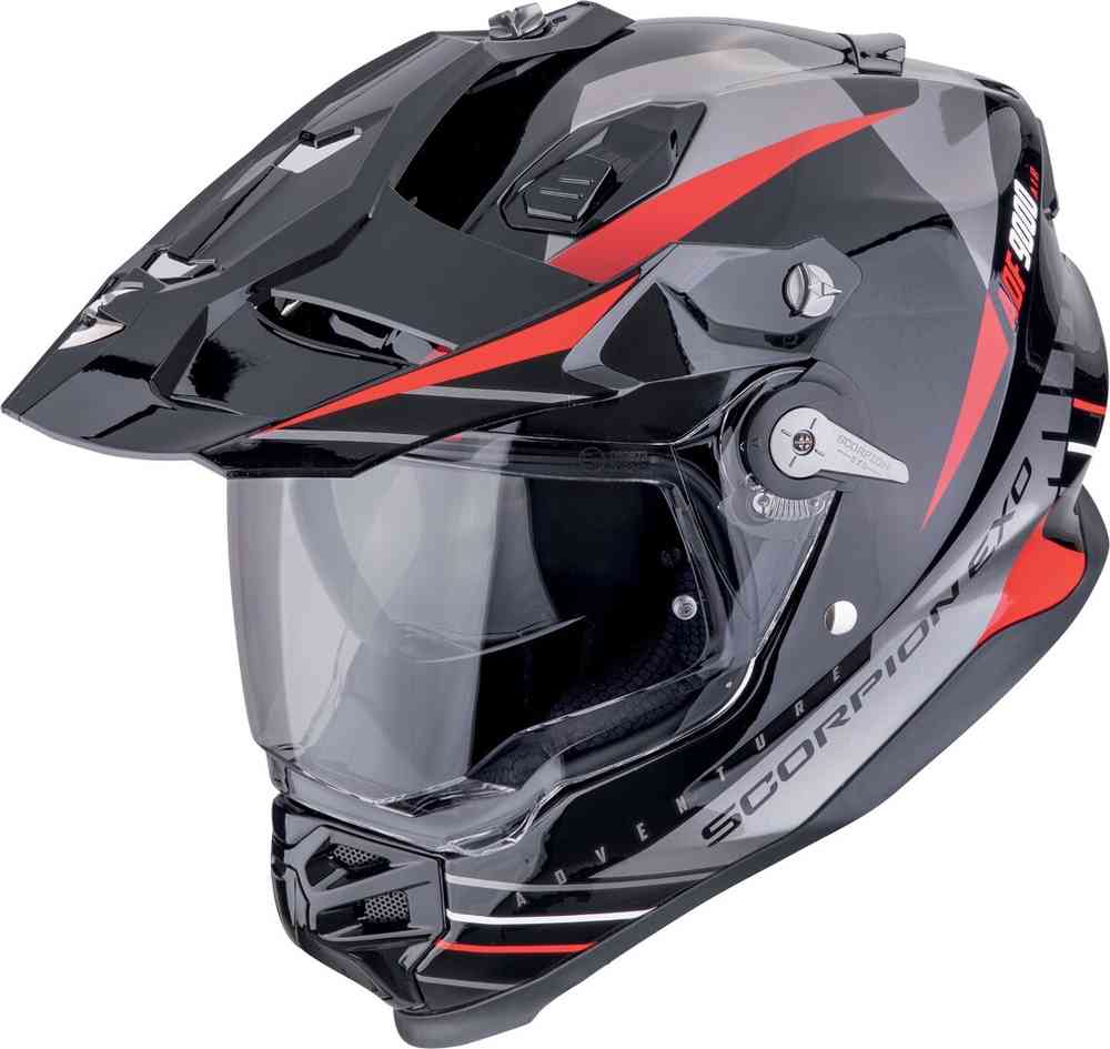 SCORPION ADF 9000 AIR FEAT Adventure Motorcycle Helmet Black Silver Red 