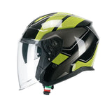 CGM 136G RNA SPORT MOTORCYCLE JET HELMET BLACK FLUORESENT YELLOW