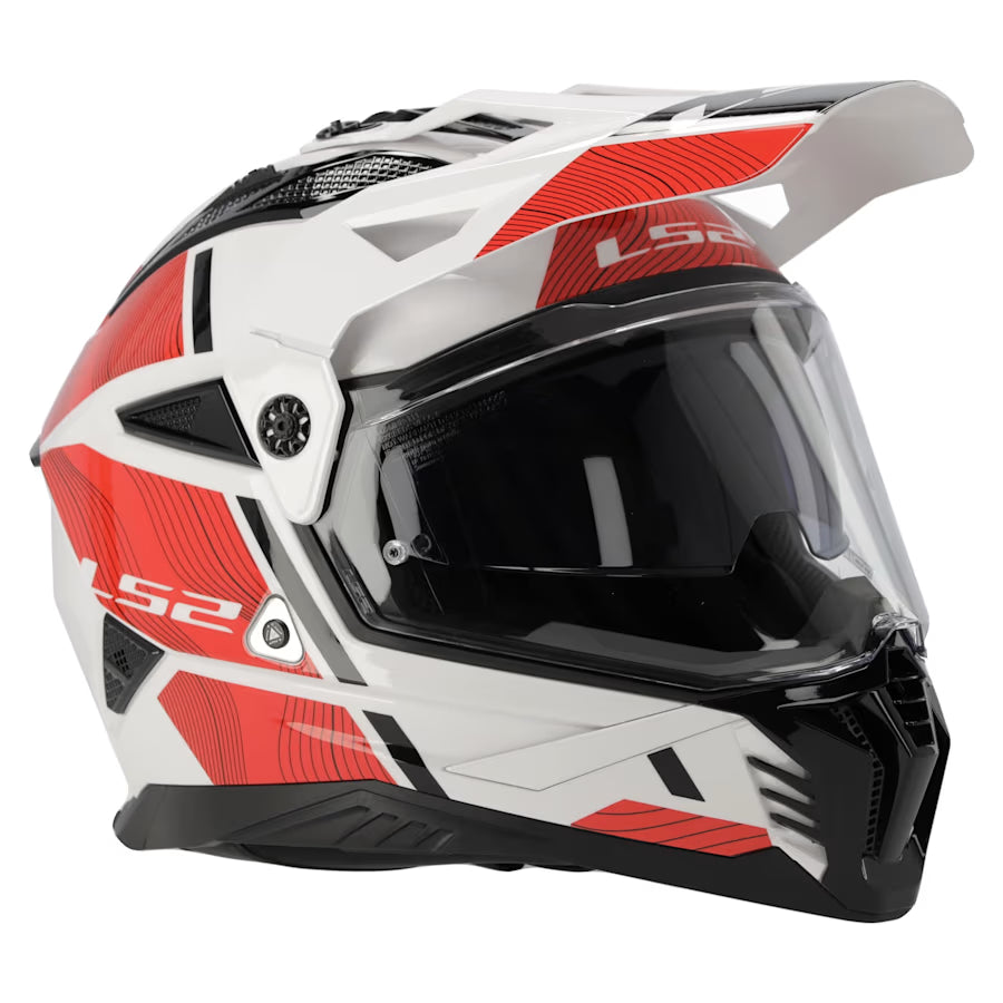 LS2 MX702 PIONEER HILL DUAL SPORT MOTORCYCLE ADVENTURE HELMET MATT WHITE RED