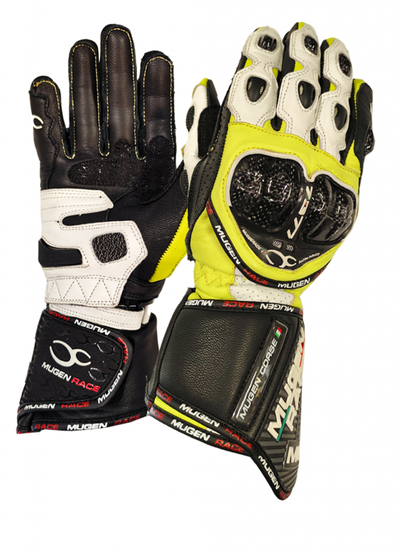MUGENRACE BORNEW Moto Deportivos Cuero Guantes Blanca Neón