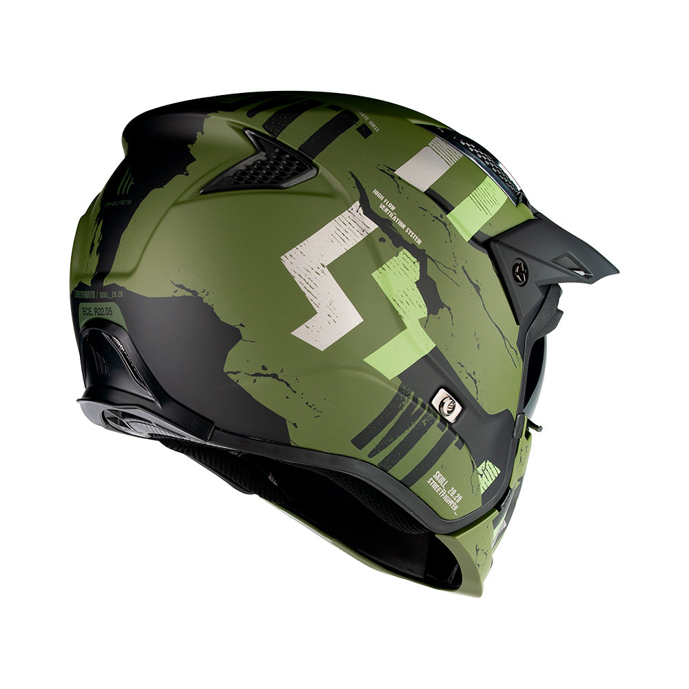 MT Streetfighter Skull A16 Matte Green Street Style Helmet 