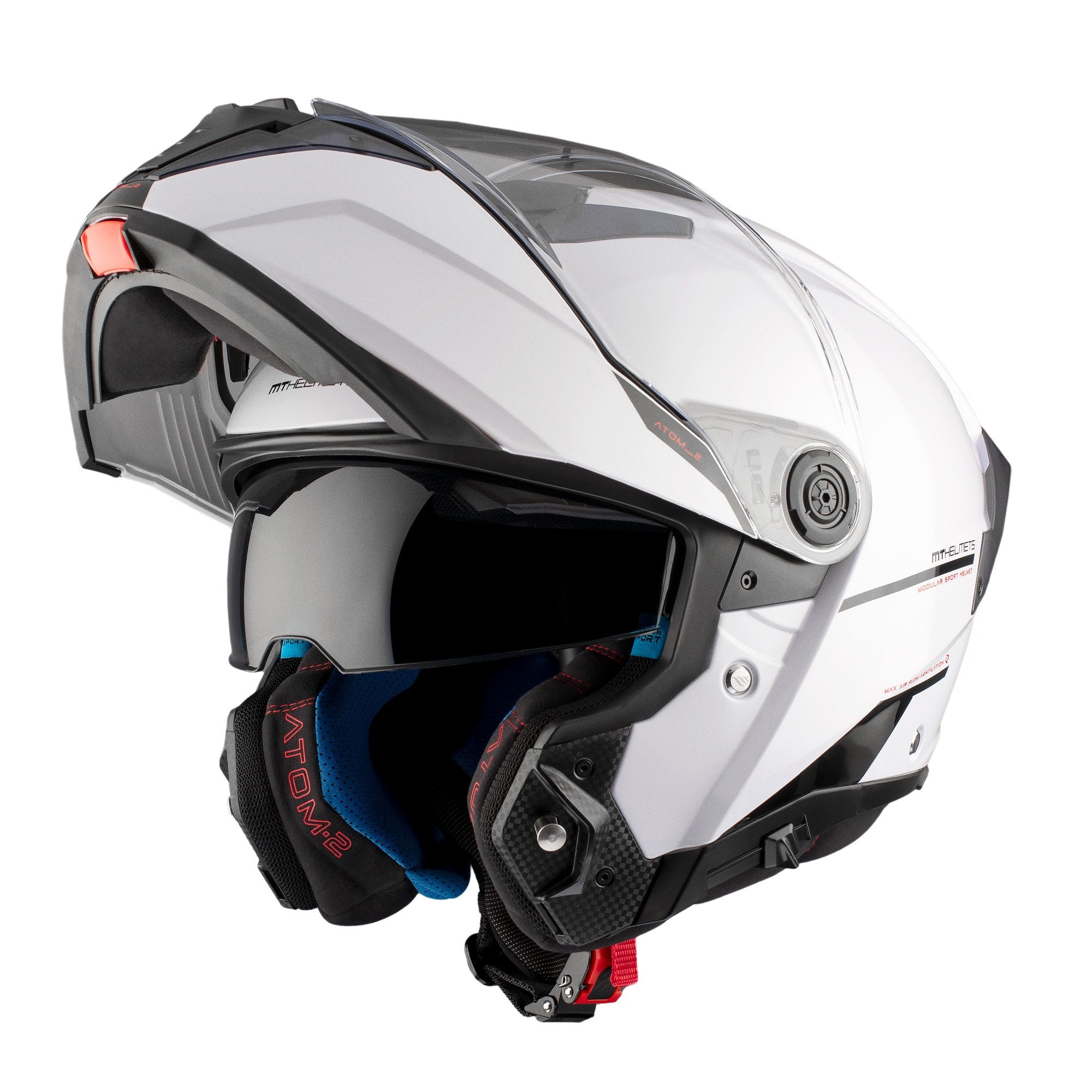 mt atom helmets MT Atom 2 Solid Gloss White Flip up Helmet – MaximoMoto SL