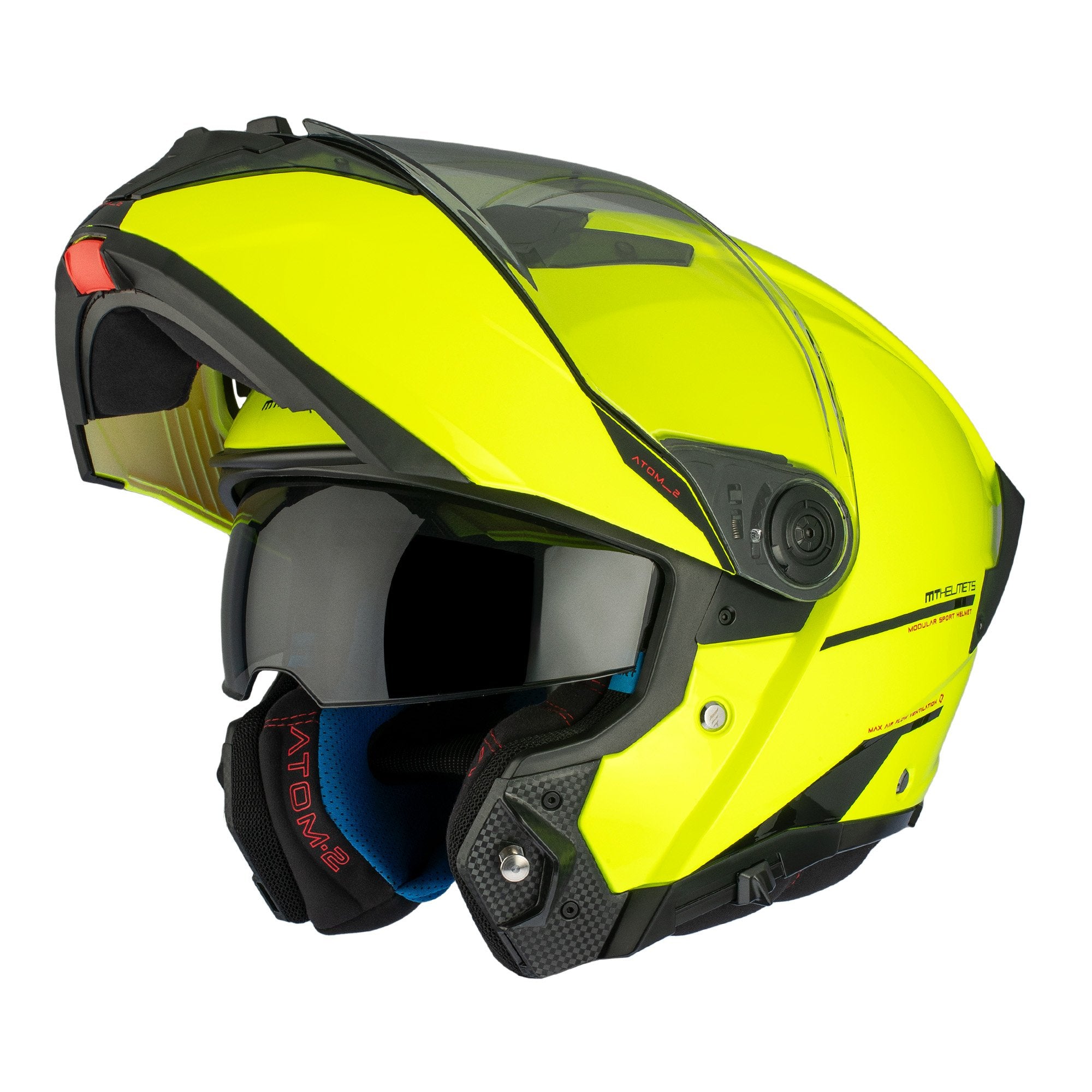 MT Atom 2 Solid Gloss Fluo Yellow Flip up Helmet 